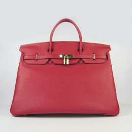 Hermes Birkin 40Cm Togo Leather Handbags Red Gold